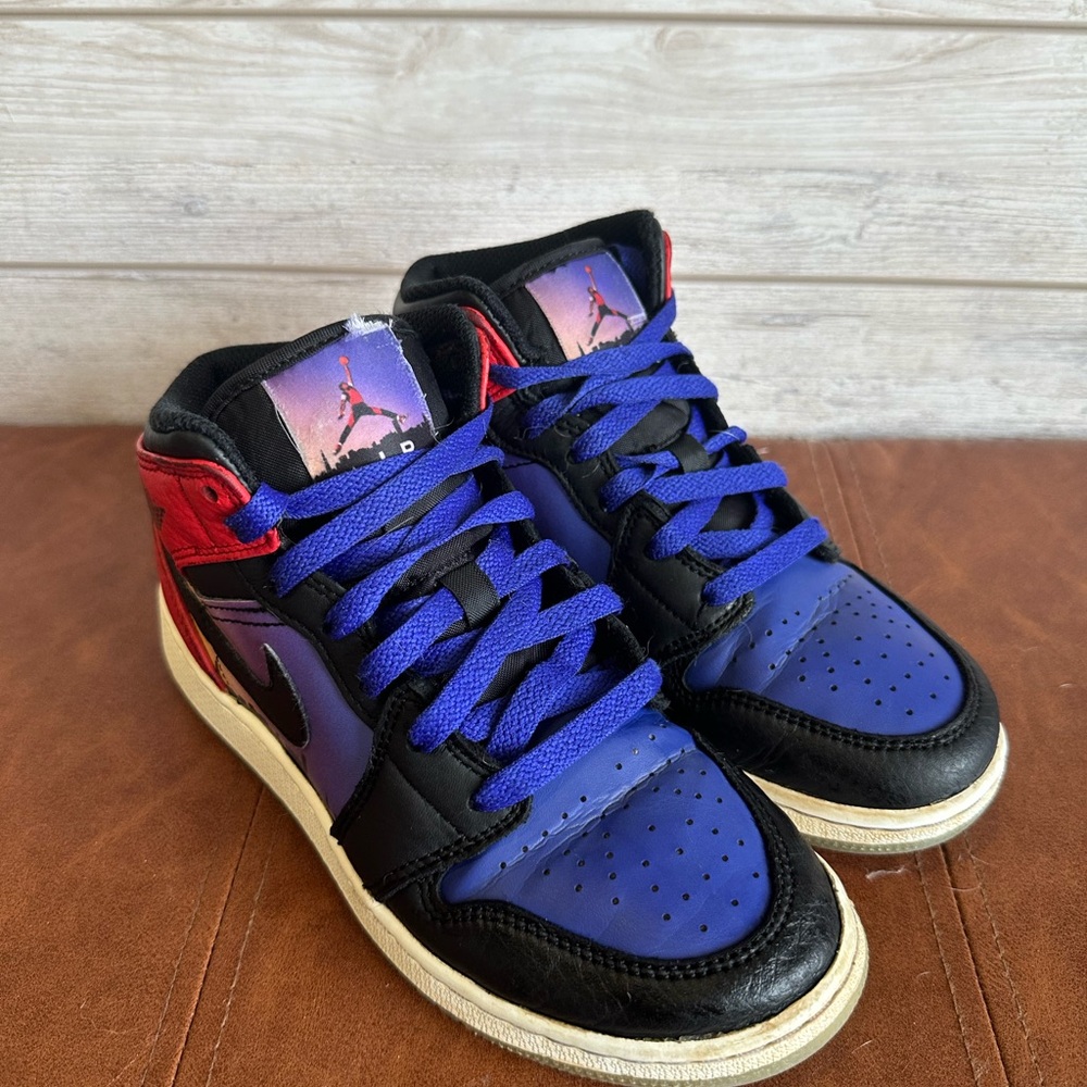 Jordan High-Top Sneakers in Black, Red, and Blue - Picture 2 of 7